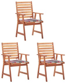 vidaXL Scaune de masă exterior cu perne, 3 buc., lemn masiv acacia