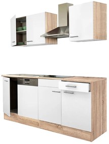 Mobilă de bucătărie Yorki 220, corp din stejar Sonoma, cu față alb satinat