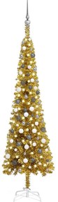 Set pom de Craciun subtire cu LED-uri si globuri, auriu, 210 cm 1, gold and grey, 210 cm
