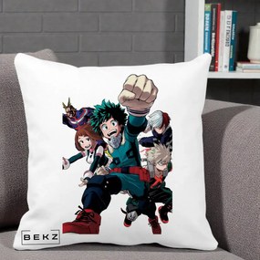 Perna Personalizata My Hero Academia Izuku Deku si Echipa, 40x40 cm, Alba Mata, Husa Detasabila, Perna Inclusa, BEKZ®