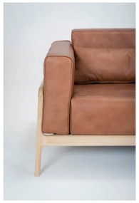 Canapea din piele bovină cu structură din lemn masiv de stejar Gazzda Fawn, 210 cm, maro cognac