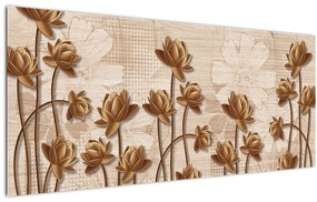 Tablou cu abstracția florilor - maro (120x50 cm)