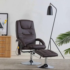 248661 vidaXL Fotoliu de masaj rabatabil cu taburet, maro, piele ecologică