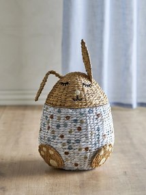 Coș depozitare iepuraș din iarbă de mare împletită, multicolor, cu capac și model cu buline, 35x60 cm, „Villja"