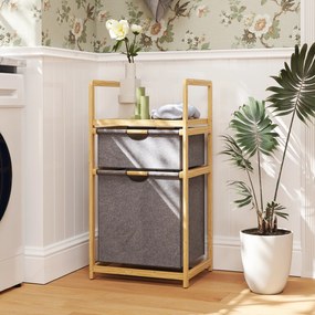 HOMCOM Coș de rufe din bambus coș de rufe murdare cu 2 saci din material textil culisante și raft cu lamele, natural | Aosom Romania