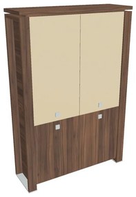 Dulap înalt Verno+ 140 x 46 x 210 cm, uși combinate, nuc / vanilie