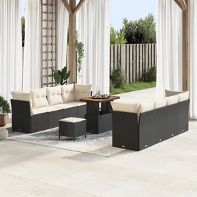 vidaXL Set de canapele pentru grădină cu pernă 11 pcs negru și crem