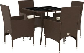 vidaXL Set mobilier de grădină cu perne 5 piese maro poliratan&sticlă