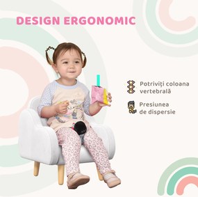 ZONEKIZ Fotoliu pentru copii cu brațe în formă de nor, cu picioare înclinate și material textil, 46 x 51 x 55 cm, alb | Aosom Romania