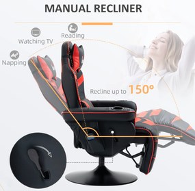 HOMCOM Scaun de Gaming cu Masaj, Suport pentru Picioare și Pernă, din Piele Sintetică, 79,5x82,5x111,5 cm, Negru și Roșu | Aosom Romania
