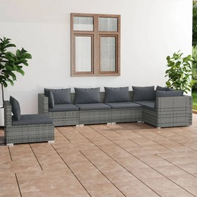 Set mobilier de gradina cu perne, 6 piese, gri, poliratan