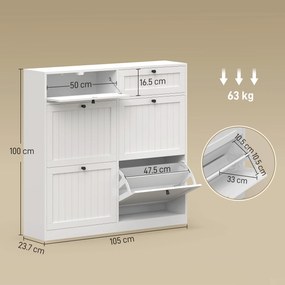 HOMCOM Dulap pentru pantofi 20 perechi, dulap îngust cu 4 sertare rabatabile, 2 compartimente, alb | Aosom Romania