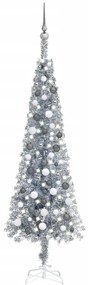 Brad de Craciun subtire cu LED-uri si globuri, argintiu, 180 cm 1, silver and grey, 180 cm