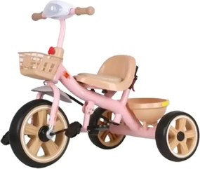 Tricicleta copii 2-5 ani, Roz, Doua cosuri pentru jucarii, Roti EVA