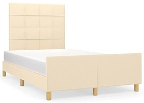 Cadru de pat cu tablie, crem, 120x200 cm, textil Crem, 120 x 200 cm, Cu blocuri patrate