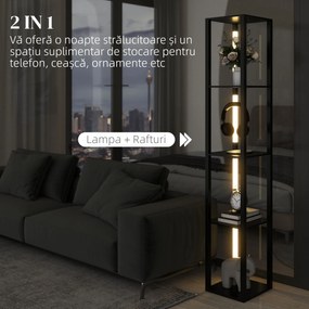 HOMCOM Lampă de Podea cu 4 Rafturi și 3 Luminozități Reglabile 29x29x163cm Negru | Aosom Romania