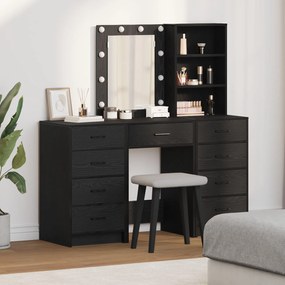 vidaXL Set masă toaletă cu LED, 3 piese, negru, lemn prelucrat