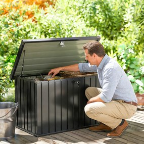 Outsunny Ladă de Depozitare Exterior 400L din Oțel Zincat, cu Încuietoare și 2 Chei, 124 x 66 x 72 cm, Negru | Aosom Romania