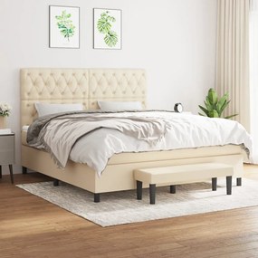 vidaXL Pat box spring cu saltea, crem, 160x200 cm, material textil