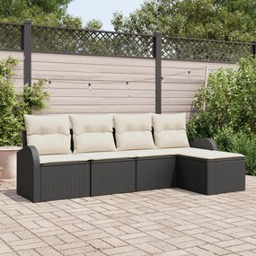 vidaXL Set de canapele pentru grădină cu pernă 5 pcs Negru Rattan poli