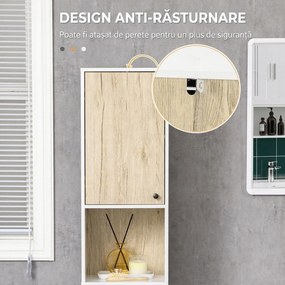 Kleankin Dulap Înalt Baie, 2 Rafturi Deschise, 2 Dulapuri, Design Modern, Natural/Alb | Aosom Romania