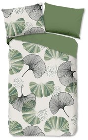 Lenjerie de pat verde-crem din bumbac pentru pat de o persoană 140x200 cm – Good Morning