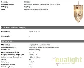 Candelabru design LUX Murano 35cm, champagne 111905 HZ