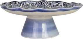 Platou pe picior din ceramică pictată manual, Ø 25 x H 9 cm, albastru, „Miranda"