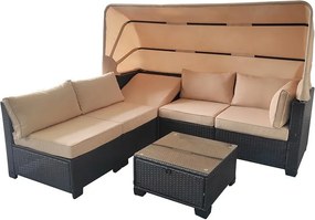 Set mobilier din ratan pentru grădină Avenberg GALIA negru/albastru + huse bej