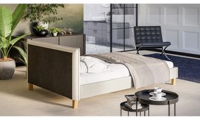 Pat matrimonial crem cu tăblie și somieră 140x200 cm Tina – Ropez