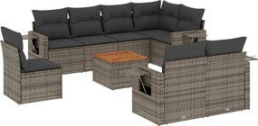 vidaXL Set canapele de grădină, 9 piese, cu perne, gri, poliratan