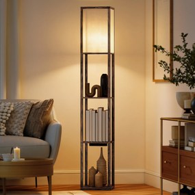 Lampă de Podea HOMCOM LED cu Rafturi, Lampă Modernă cu Comutator cu Pedală și Porturi USB, Temperatură Reglabilă a Luminii pentru Living, Dormitor, Maro | Aosom Romania