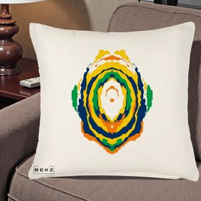 Perna Decorativa Oval Abstract Multicolor, 40x40 cm, Crem Reliefat, Husa Detasabila, Perna Inclusa, BEKZ®