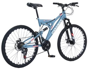 Bicicleta Caraiman, roti 24 sau 26 inch, cu dubla suspensie, frane pe disc, albastra, BC42