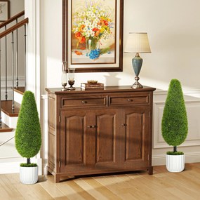 Set 2 Plante Artificiale cu Ghiveci de Ø12x16 cm, Muschi si Ciment, Plante Artificiale de 90cm din PE si Plastic, Verde-Alb HOMCOM | Aosom Romania