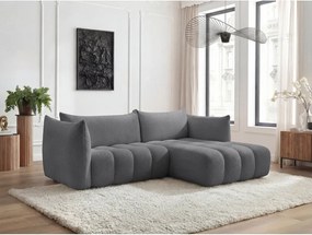 Colțar gri cu tapițerie din țesătură bouclé (cu colț pe partea dreaptă/cu șezlong) Azra – Bobochic Paris