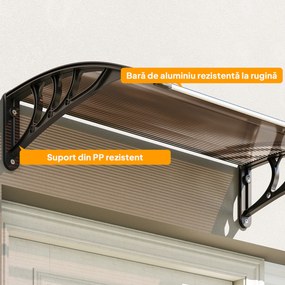 Outsunny Copertină Exterioară Impermeabilă și Anti-UV cu Placă Curbată, 75x120x23 cm, Maro și Negru | Aosom Romania