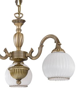 Candelabru cu 3 brate clasic design italian din alama, sticla 9200 RA-L. 9200/3