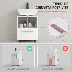 HOMCOM Dulap de Baie Sub Lavoar cu Sertar și Dulap, Unitate Economisitoare de Spațiu, 41,5 x 35,5 x 59 cm, Alb | Aosom Romania