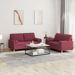 3201296 vidaXL Set canapea cu perne, 2 piese, roșu vin, material textil