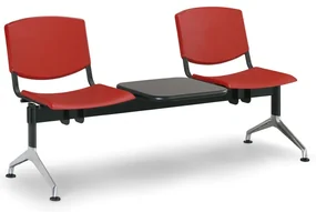 Bancă din plastic de design, 2 locuri + masă, roșu