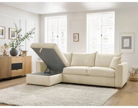 Colțar crem extensibil cu tapițerie din catifea reiată (cu colț variabil) Augustin – Bobochic Paris