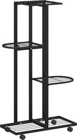 vidaXL Suport de flori cu 4 etaje, cu roți, negru, 44x23x80 cm, fier