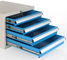 Dulap pentru masa atelier Solid, 4 sertare, albastru - ral 5012
