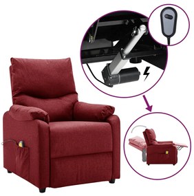 Fotoliu de masaj rabatabil electric, roșu vin, textil