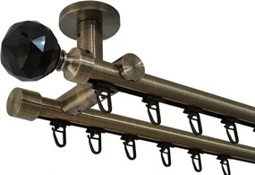 Galerie dublă KULA CRISTAL negru 19/19 mm aur antic – țeavă profil cu canal, prindere tavan (Alege marime: 300 cm)