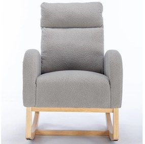 Scaun balansoar modern din material Teddy, cu șezut căptușit și buzunar lateral ascuns, pentru living și dormitor, 71x88x104,5 cm, Gri deschis