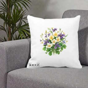 Perna Decorativa Viorele Iris Violet si Trifoi, 40x40 cm, Alba Mata, Husa Detasabila, Perna Inclusa, BEKZ®
