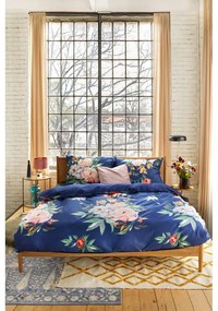 Lenjerie de pat din bumbac satinat pentru pat dublu Bonami Selection Floret, 200 x 220 cm, albastru marin