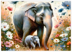 Tablou - Mama elefant, acuarelă (70x50 cm)